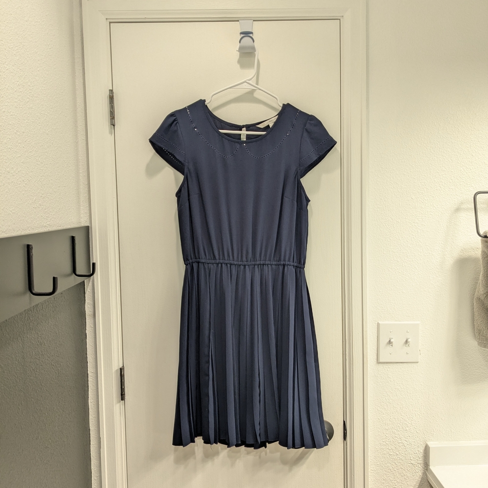 Elegant Navy Blue Pleated Dress